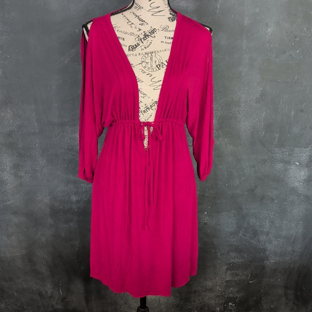 Deep Fuchsia V-Neck Tie-Waist Swim Cover